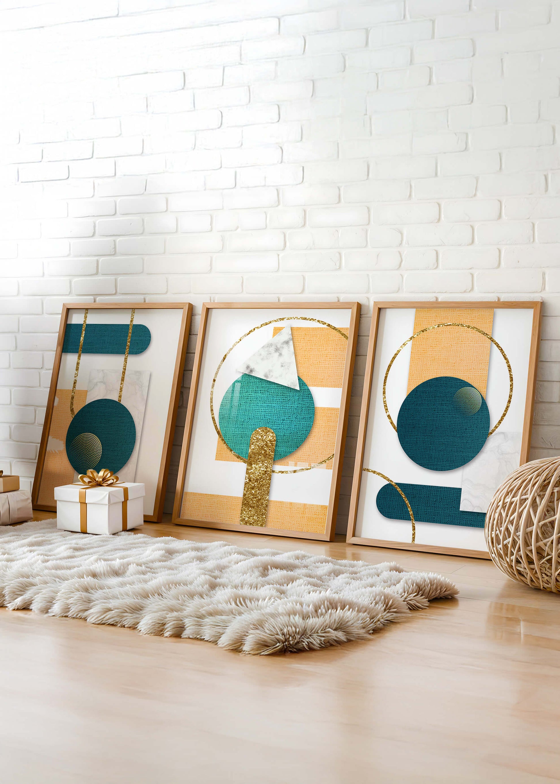 Art géométrique abstrait avec finition dorée