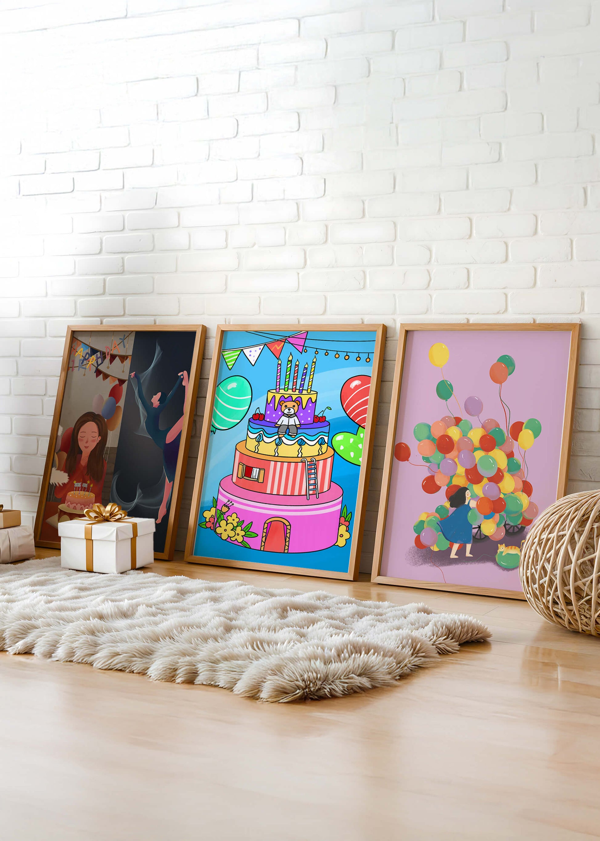 Images de célébration d'anniversaire avec gâteaux et ballons sans cadre