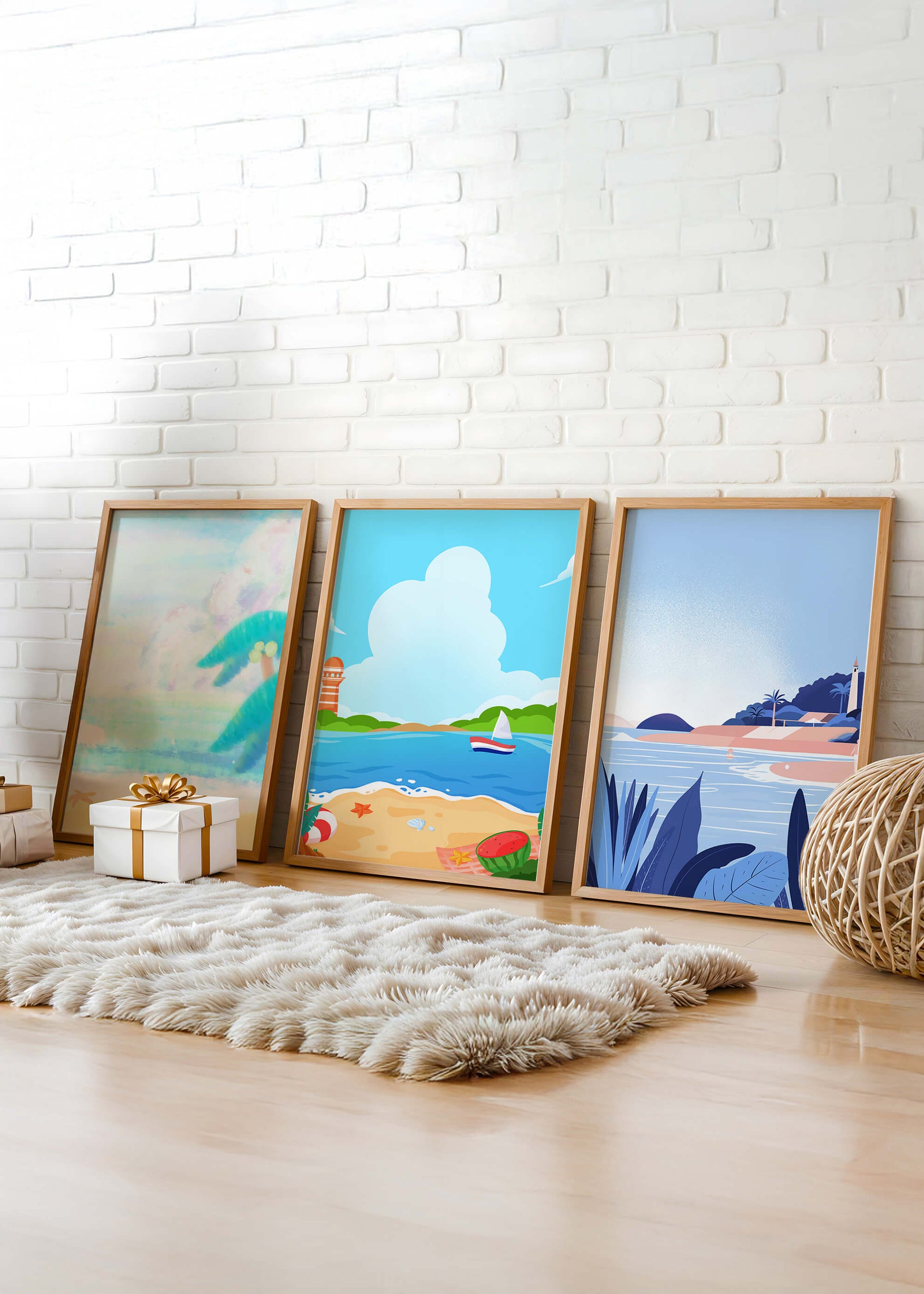 Paisajes Playeros con Colores Vivos en un Interior Moderno