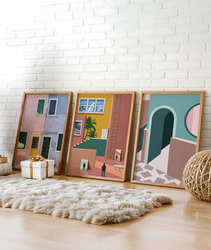 Ensemble de tableaux modernes avec architecture colorée