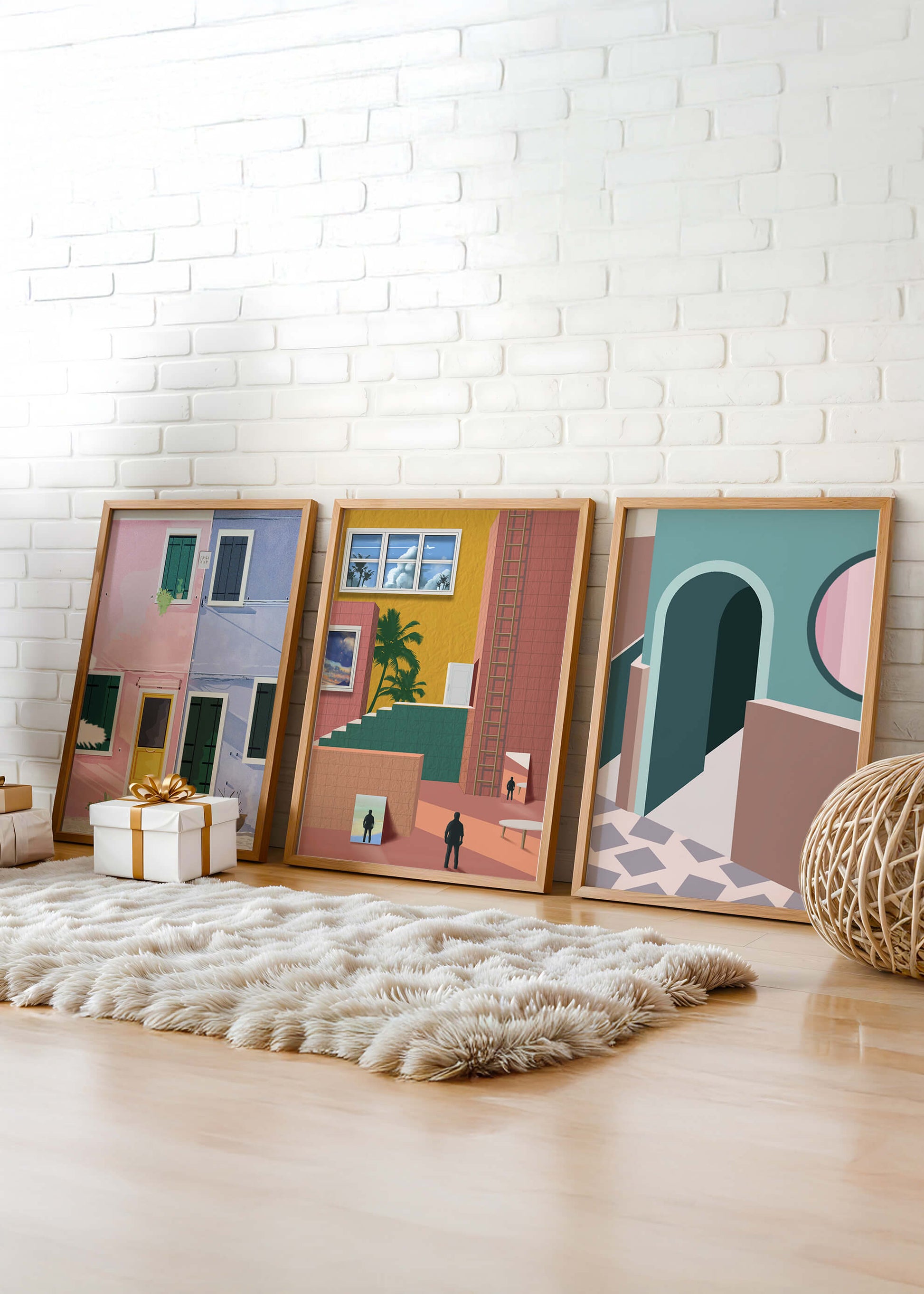 Conjunto De Cuadros Modernos Con Arquitectura Colorida