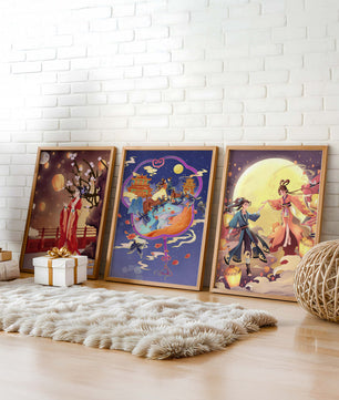 Satz asiatischer Illustrationen im kulturellen Stil
