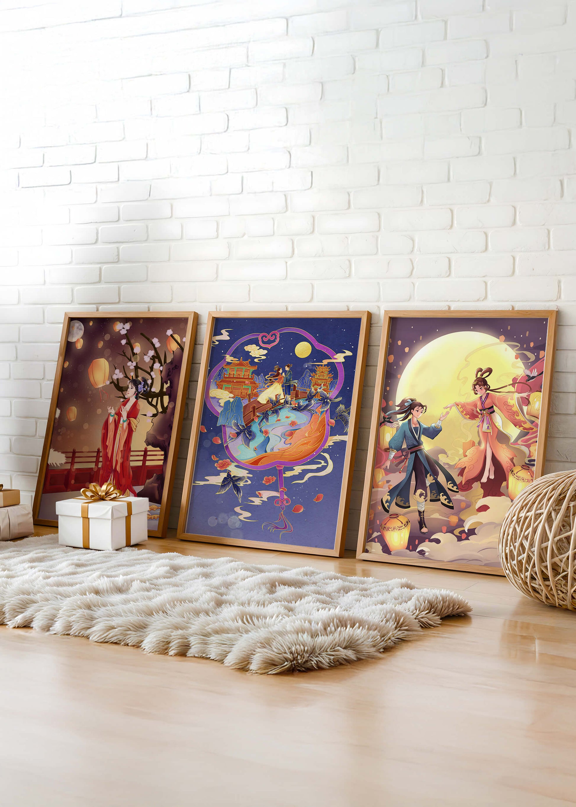 Satz asiatischer Illustrationen im kulturellen Stil