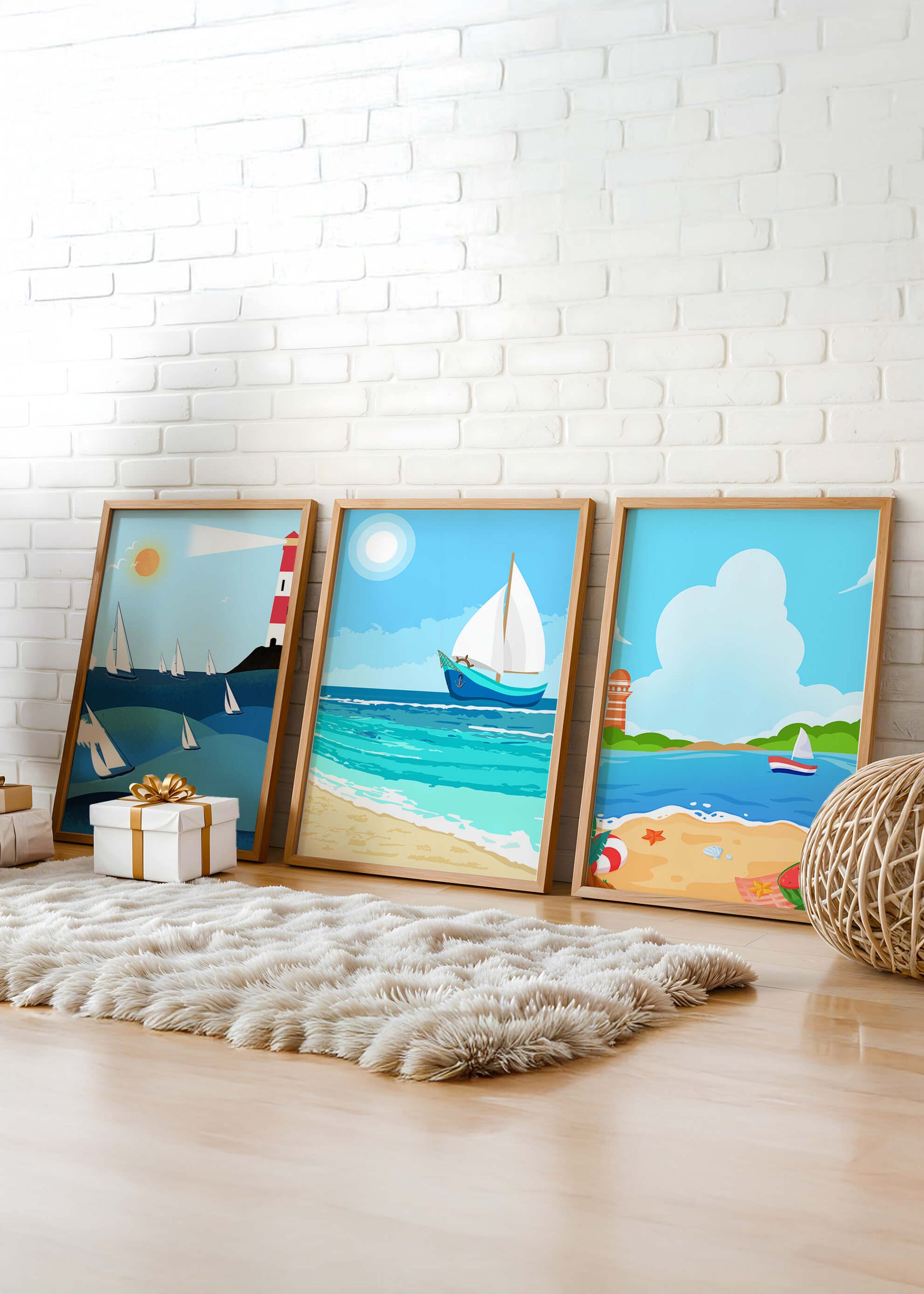 Conjunto De Ilustraciones Náuticas En Estilo Minimalista