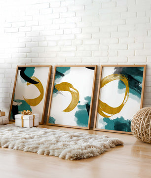 Decoración abstracta moderna sin marco con elementos dorados