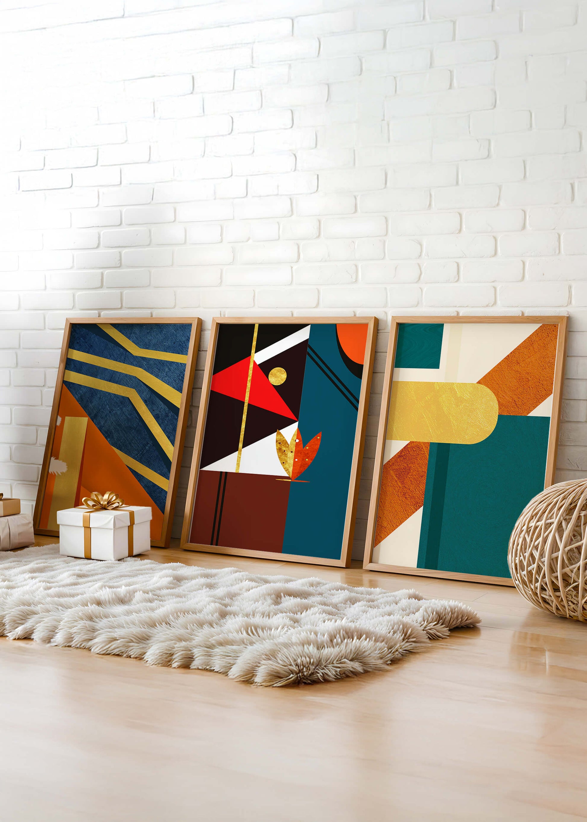 Conjunto de Arte Abstracto Colorido con Elementos Dorados