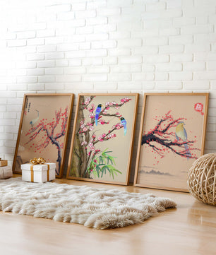 Decoración Oriental con Pájaros y Flores
