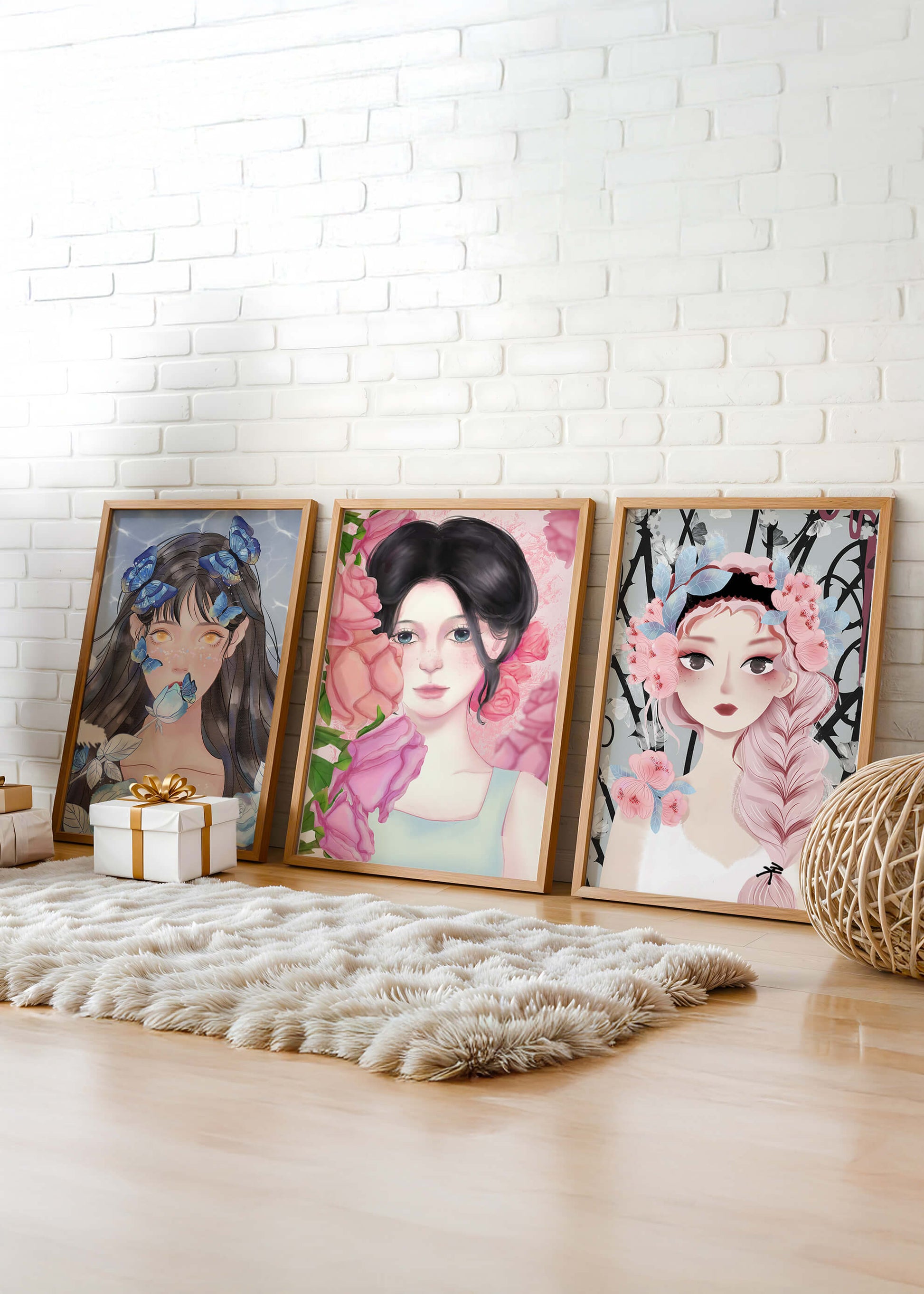 Arte De Mujeres Con Flores En Lienzos De Alta Calidad