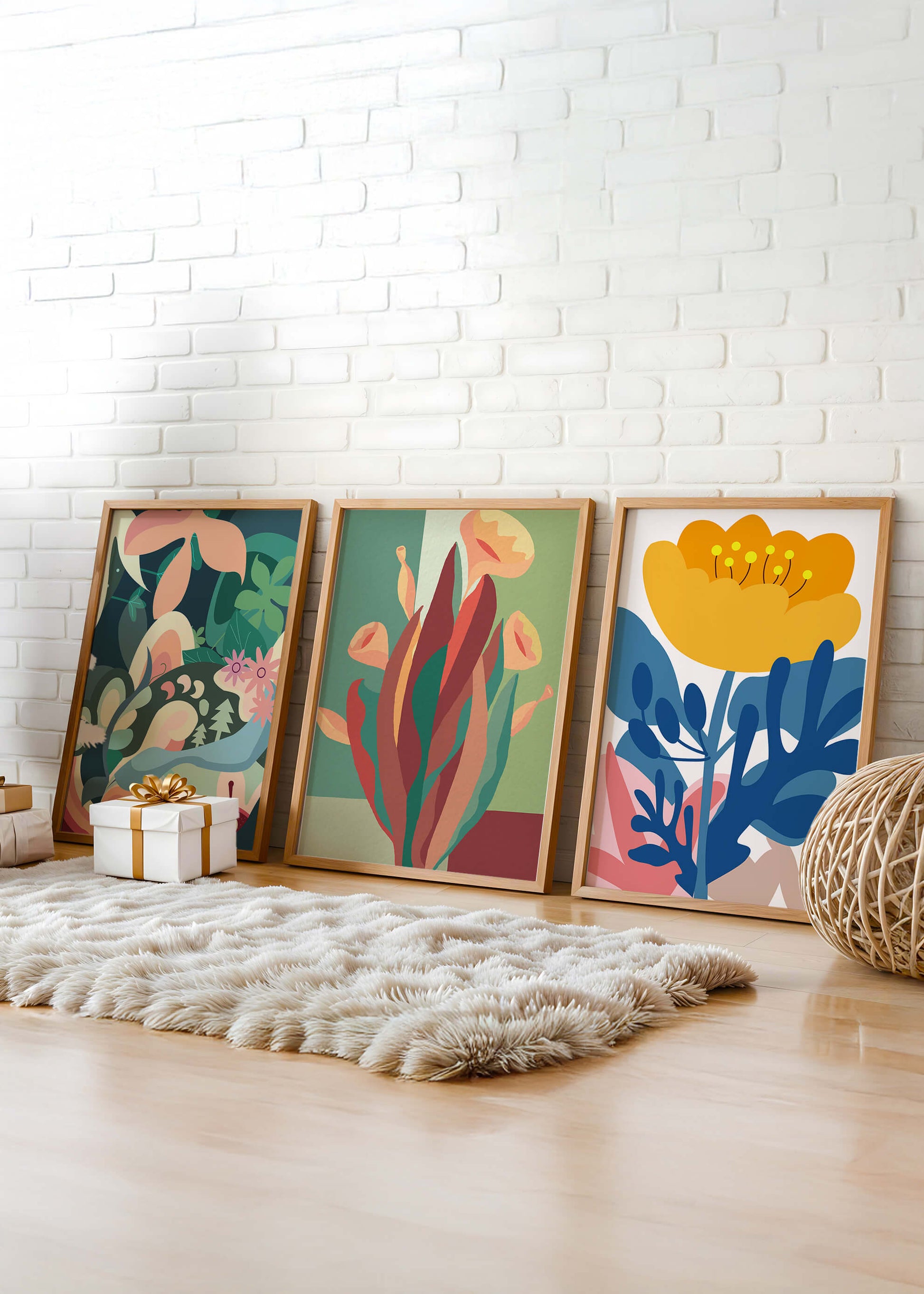 Conjunto De Arte Floral Moderno Sin Marco