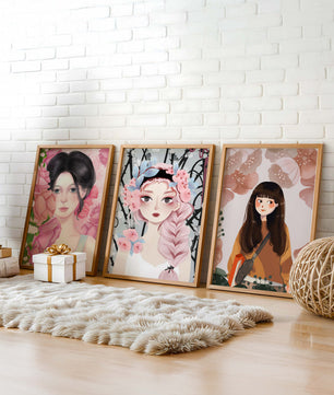 Illustrations artistiques de femmes avec des fleurs et inspiration botanique