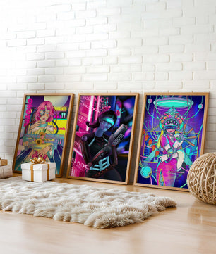 Ensemble d'affiches avec art de style cybernétique