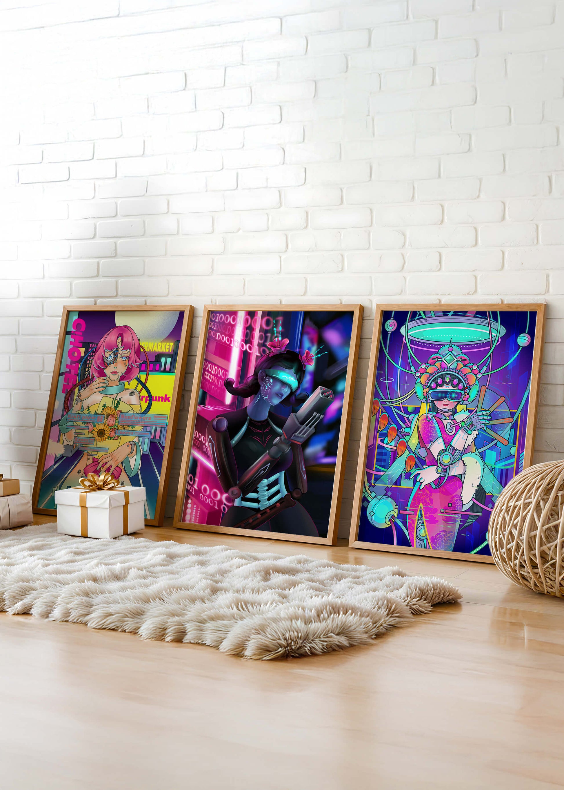 Ensemble d'affiches avec art de style cybernétique