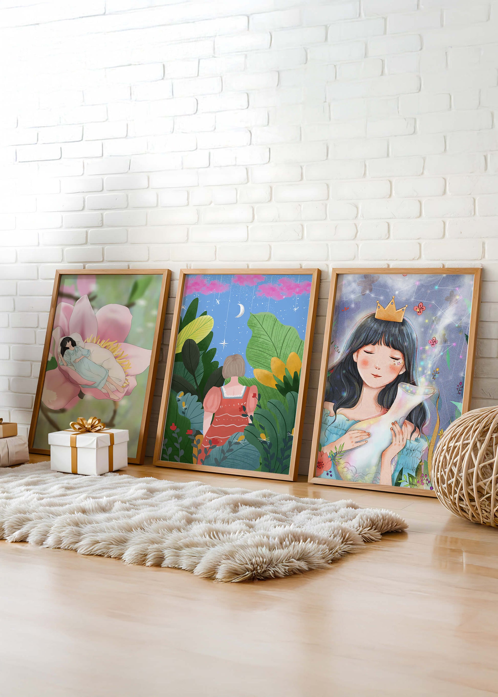 Conjunto De Tres Ilustraciones Artísticas Sin Marco