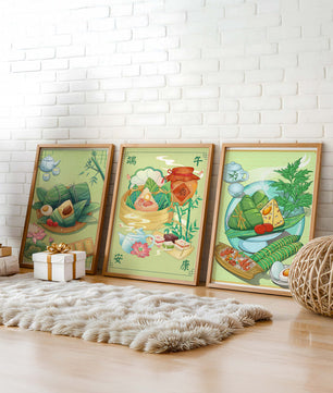 Arte de Comida Tradicional en Estilo Oriental con Motivos Culinarios