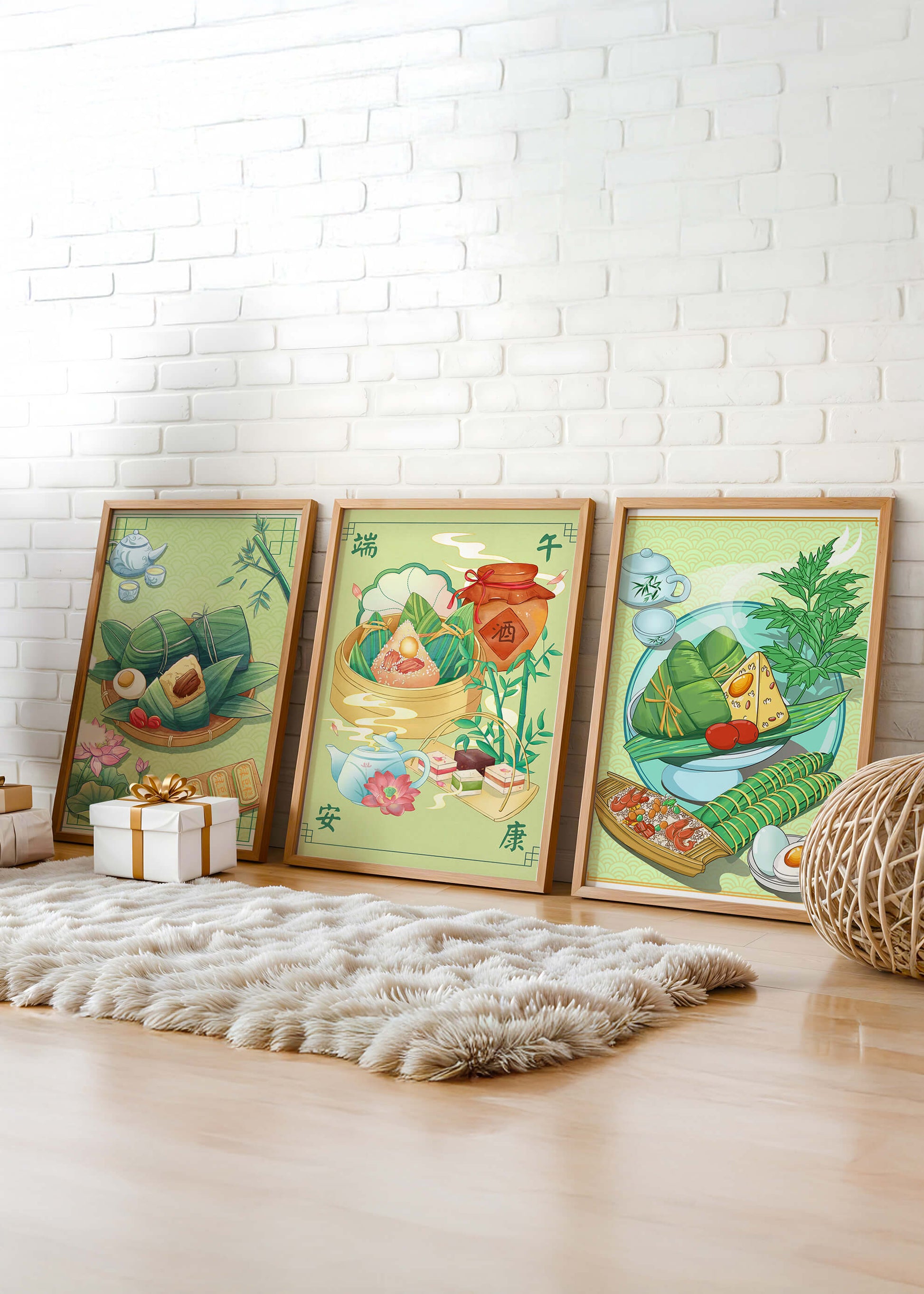 Arte de Comida Tradicional en Estilo Oriental con Motivos Culinarios