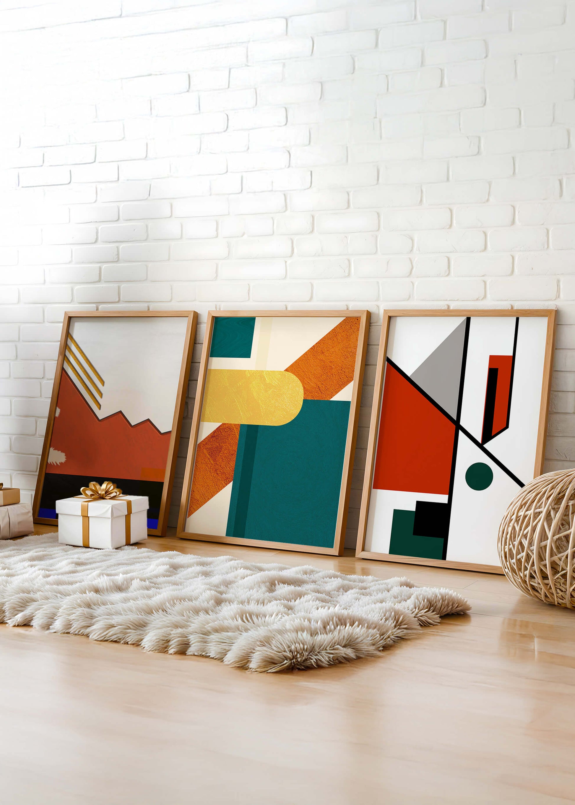 Conjunto De Arte Abstracto Moderno Con Diseños Geométricos Sin Marco