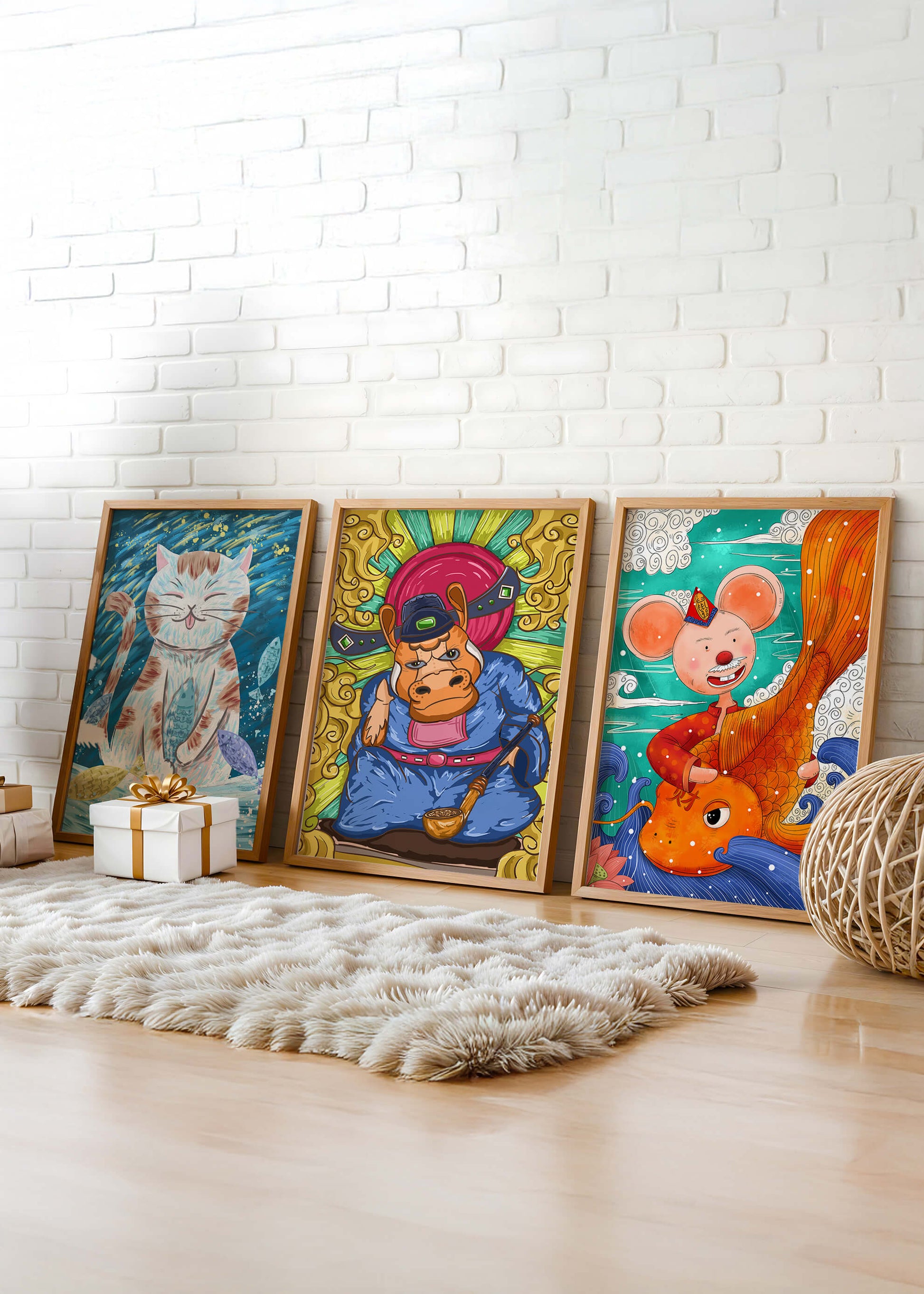 Ensemble d'illustrations d'animaux au style fantastique