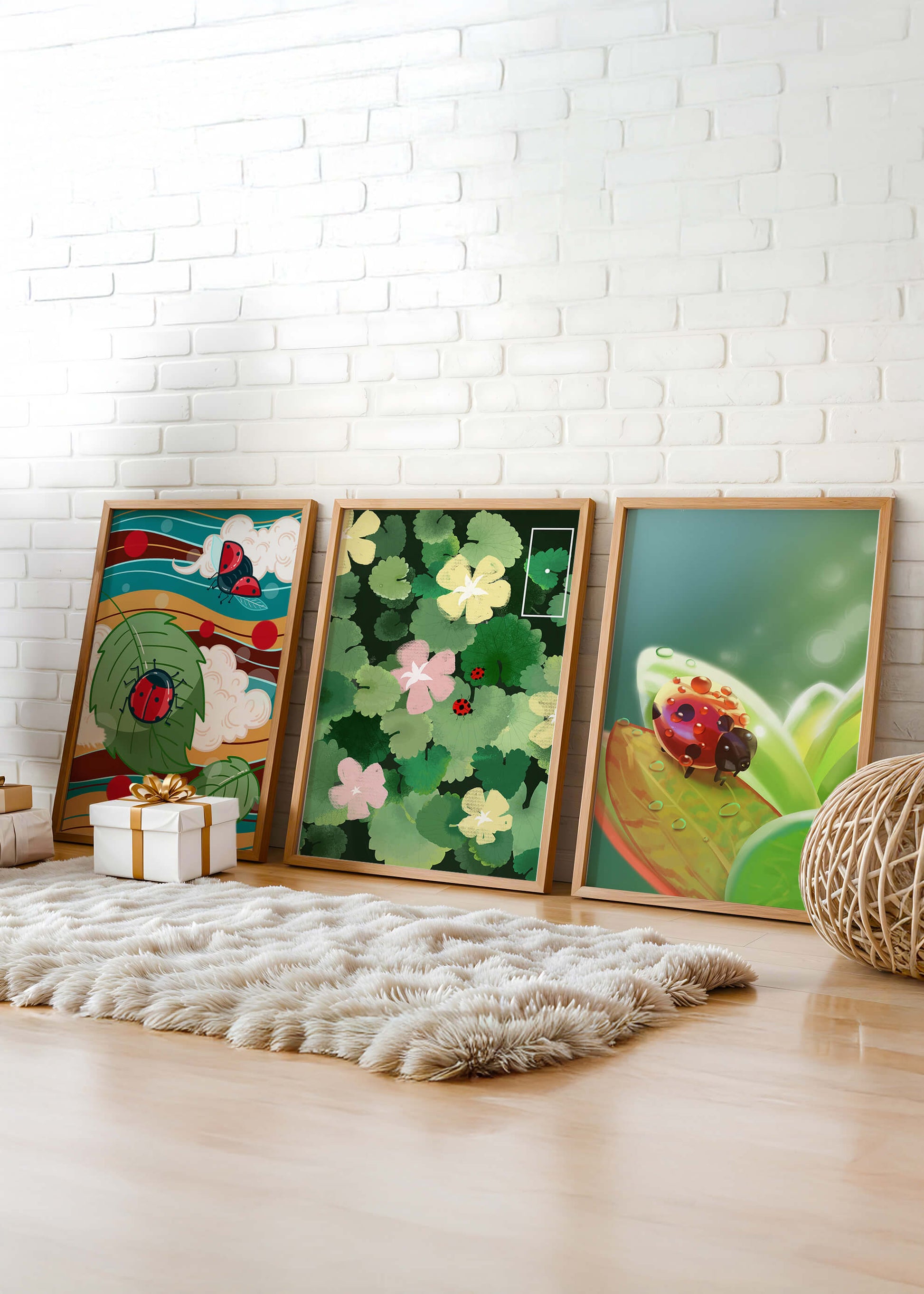 Tríptico De Mariquitas En Estilo Natural Moderno