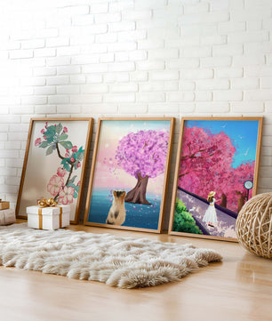 Ensemble d'Impressions Artistiques avec Arbres en Fleurs