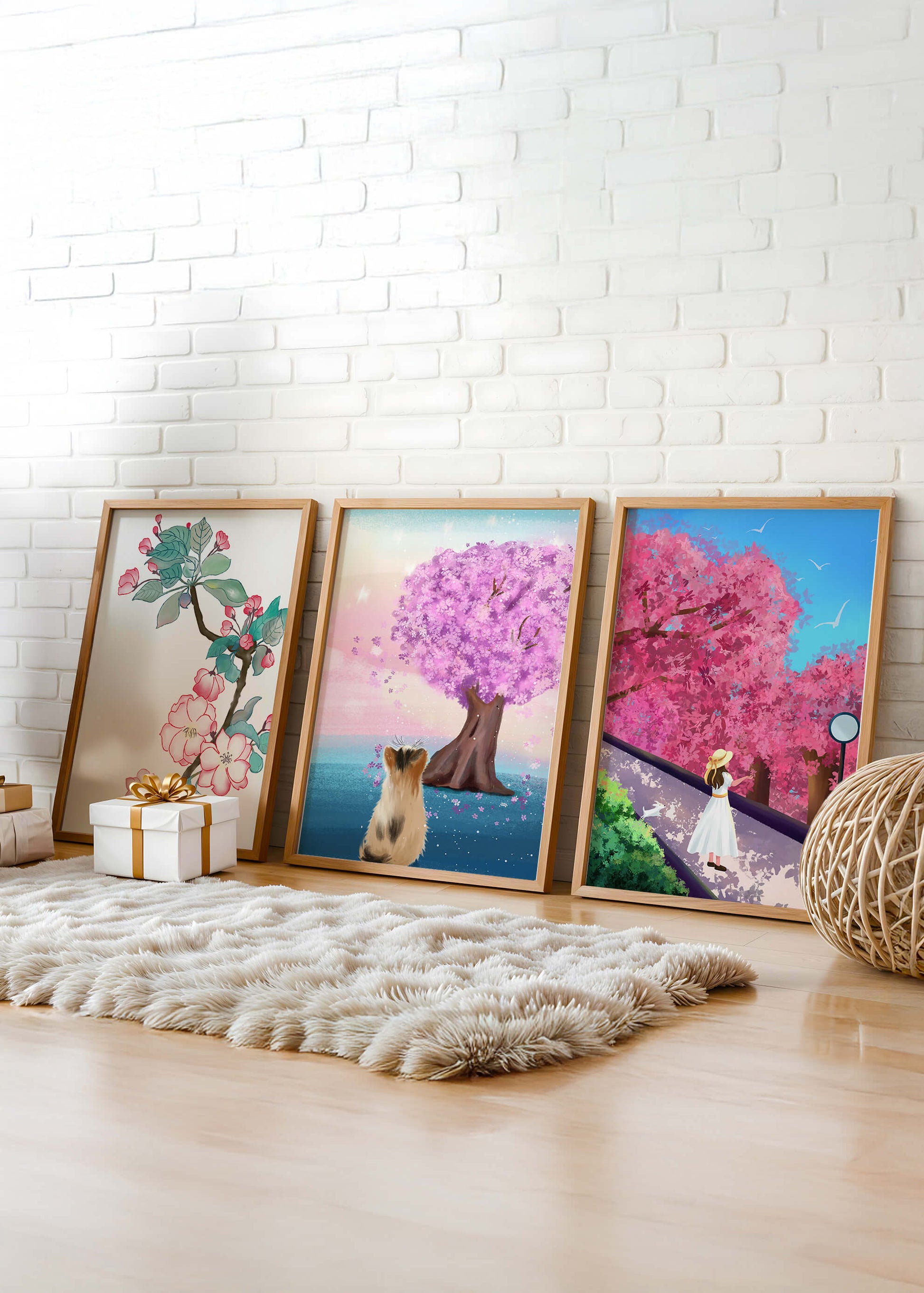 Ensemble d'Impressions Artistiques avec Arbres en Fleurs