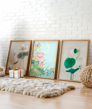 Images de fleurs de lotus avec des designs minimalistes