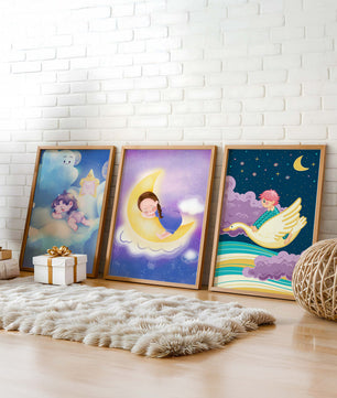 Affiches pour enfants de ciel nocturne avec des enfants endormis
