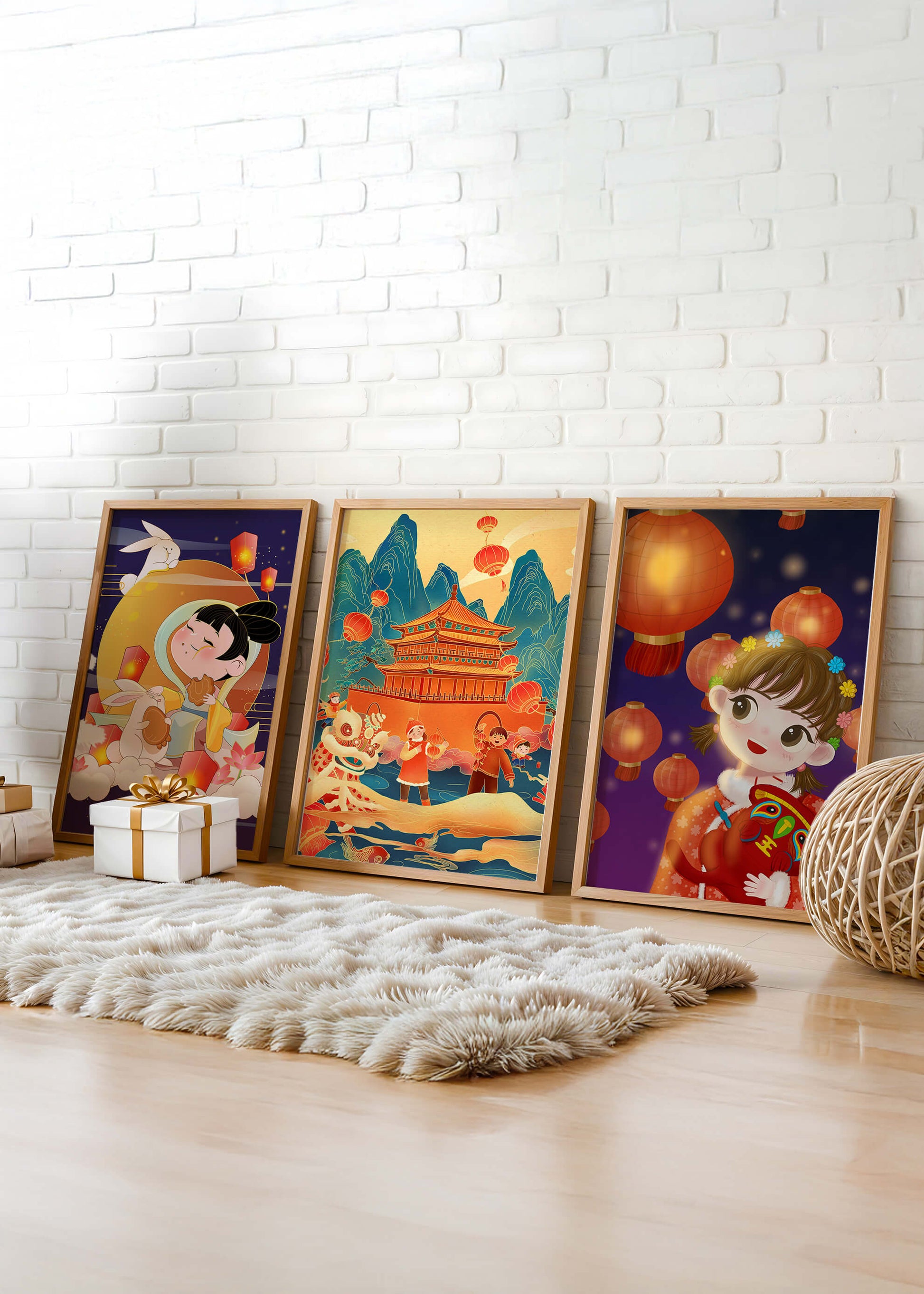 Imágenes Artísticas Orientales con Linternas y Figuras Tradicionales