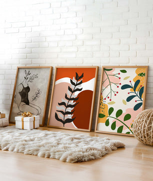 Ensemble d’art moderne abstrait en bois clair sans cadre