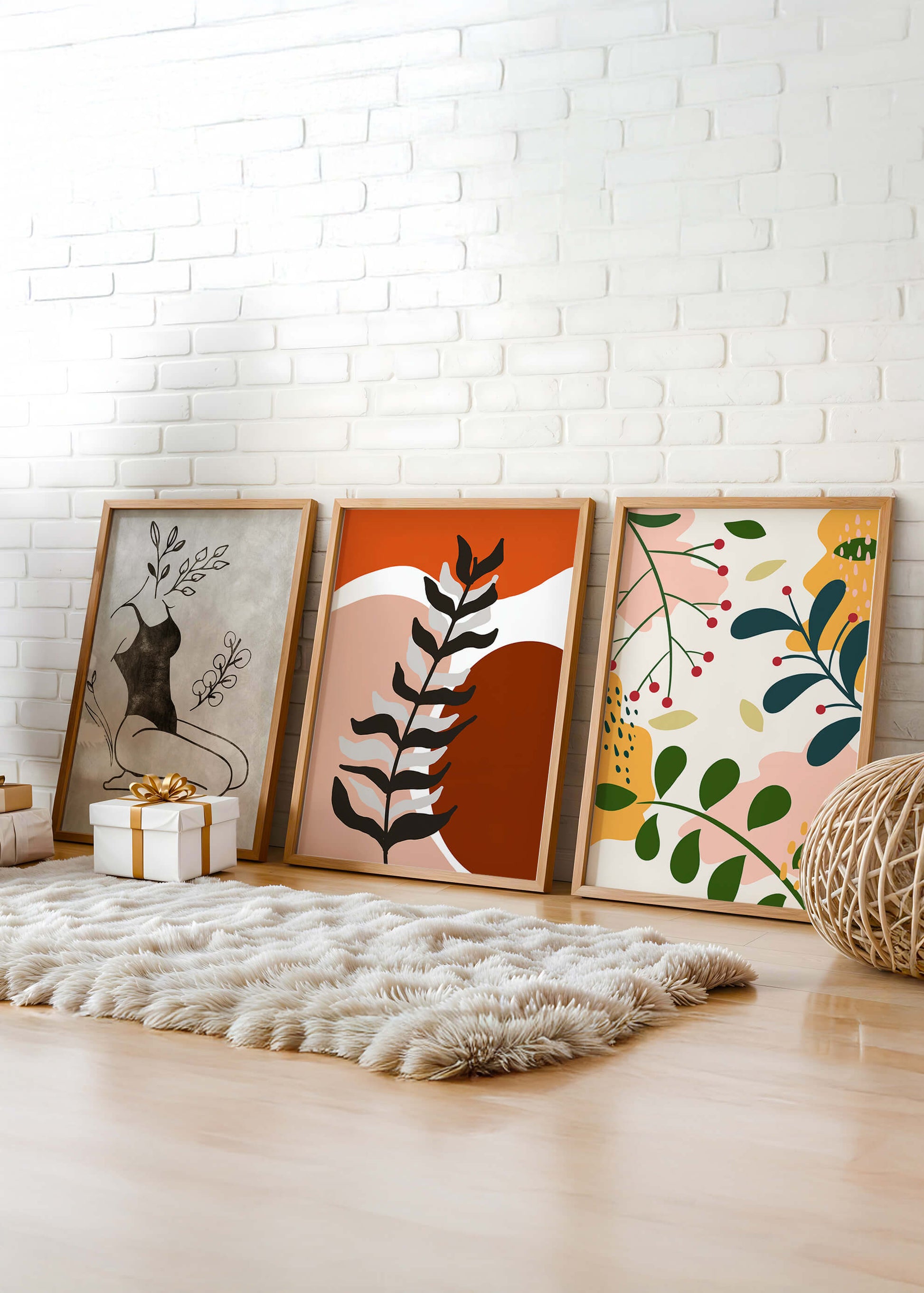 Conjunto De Arte Moderno Abstracto En Madera Clara Sin Marco