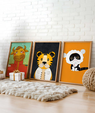 Arte de animales coloridos en estilo caricaturesco