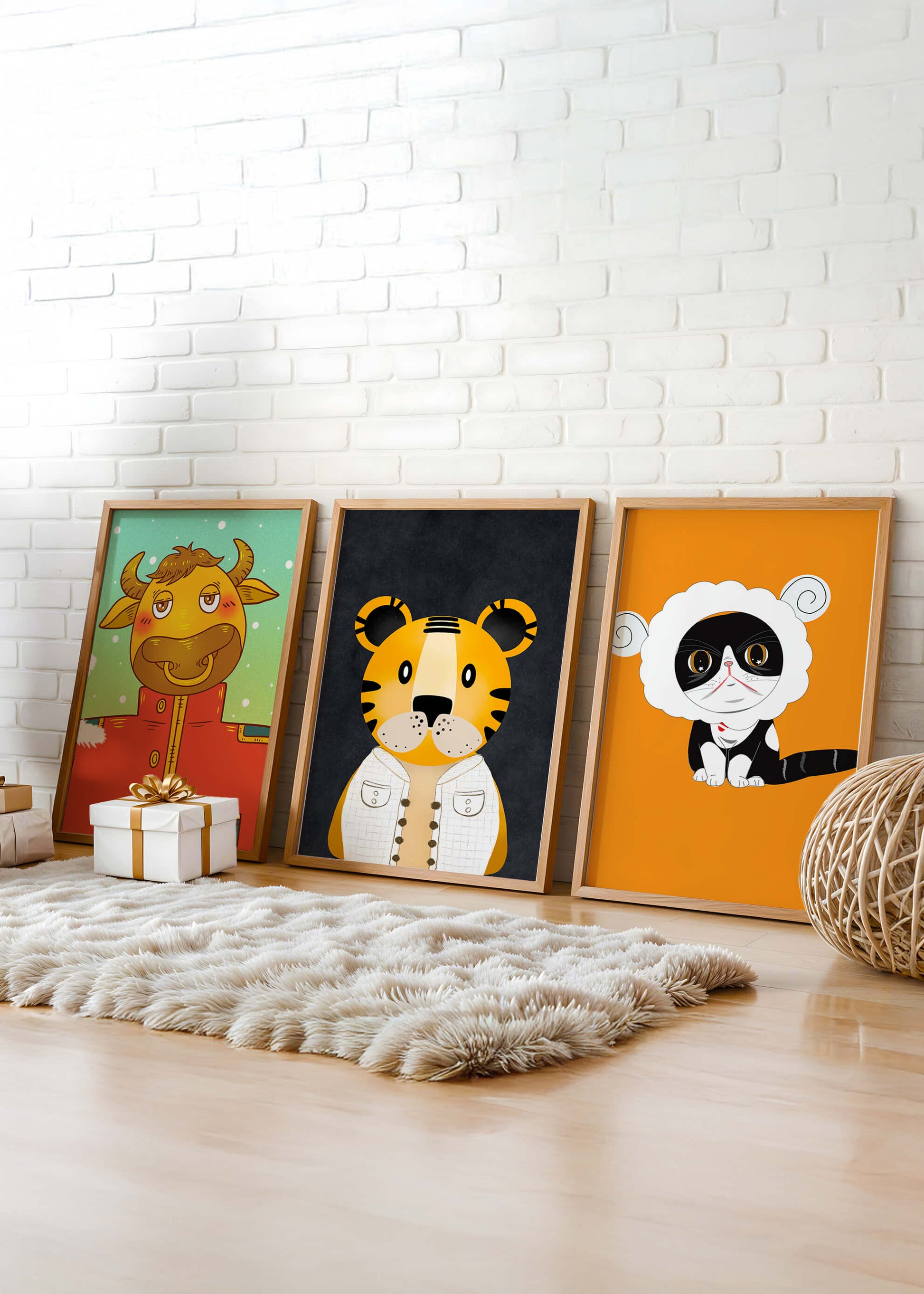 Arte de animales coloridos en estilo caricaturesco