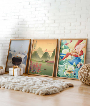 Art moderne avec paysages naturels et détails colorés