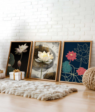 Imágenes Artísticas de Flores de Loto con Detalles en Oro