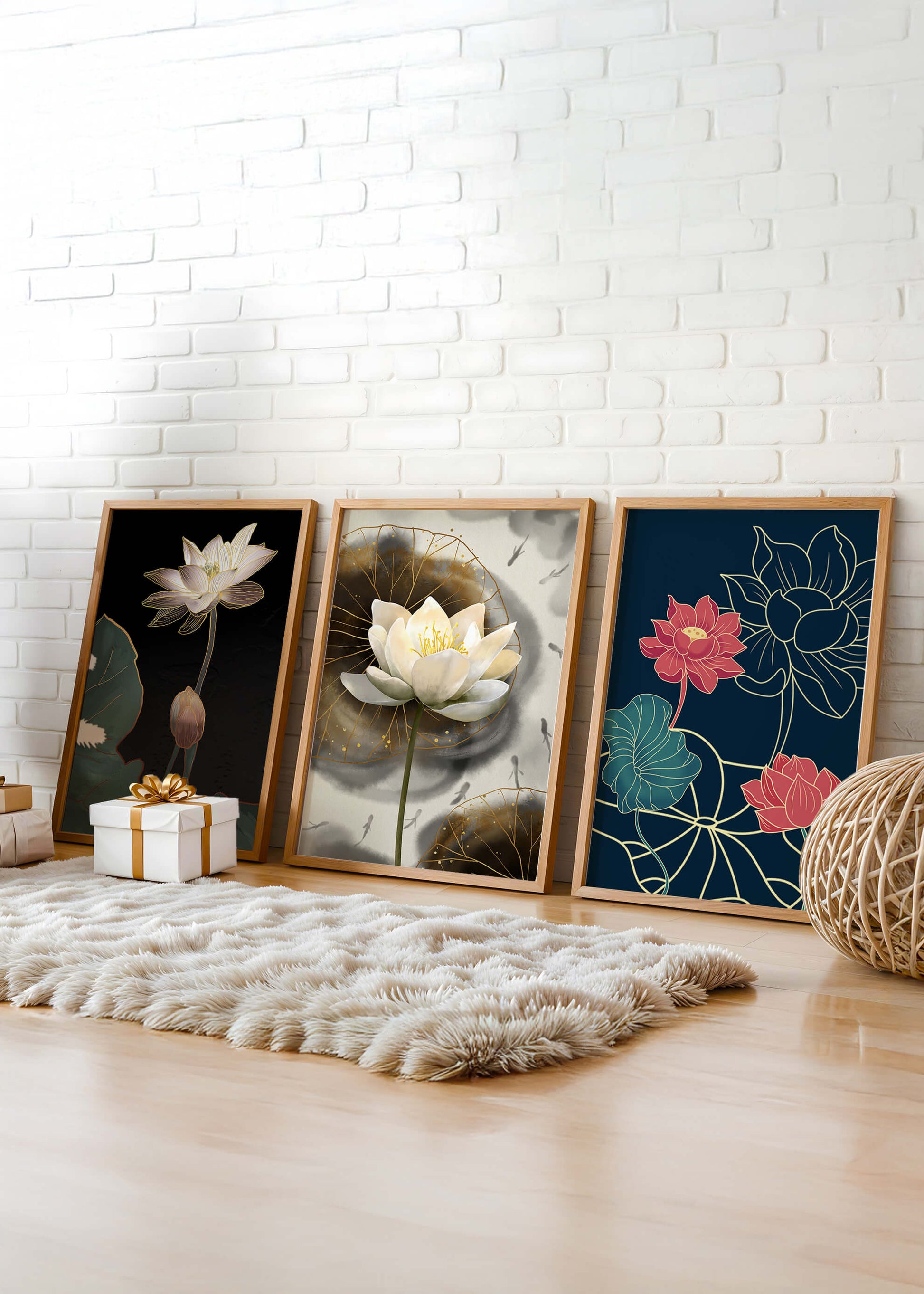 Imágenes Artísticas de Flores de Loto con Detalles en Oro