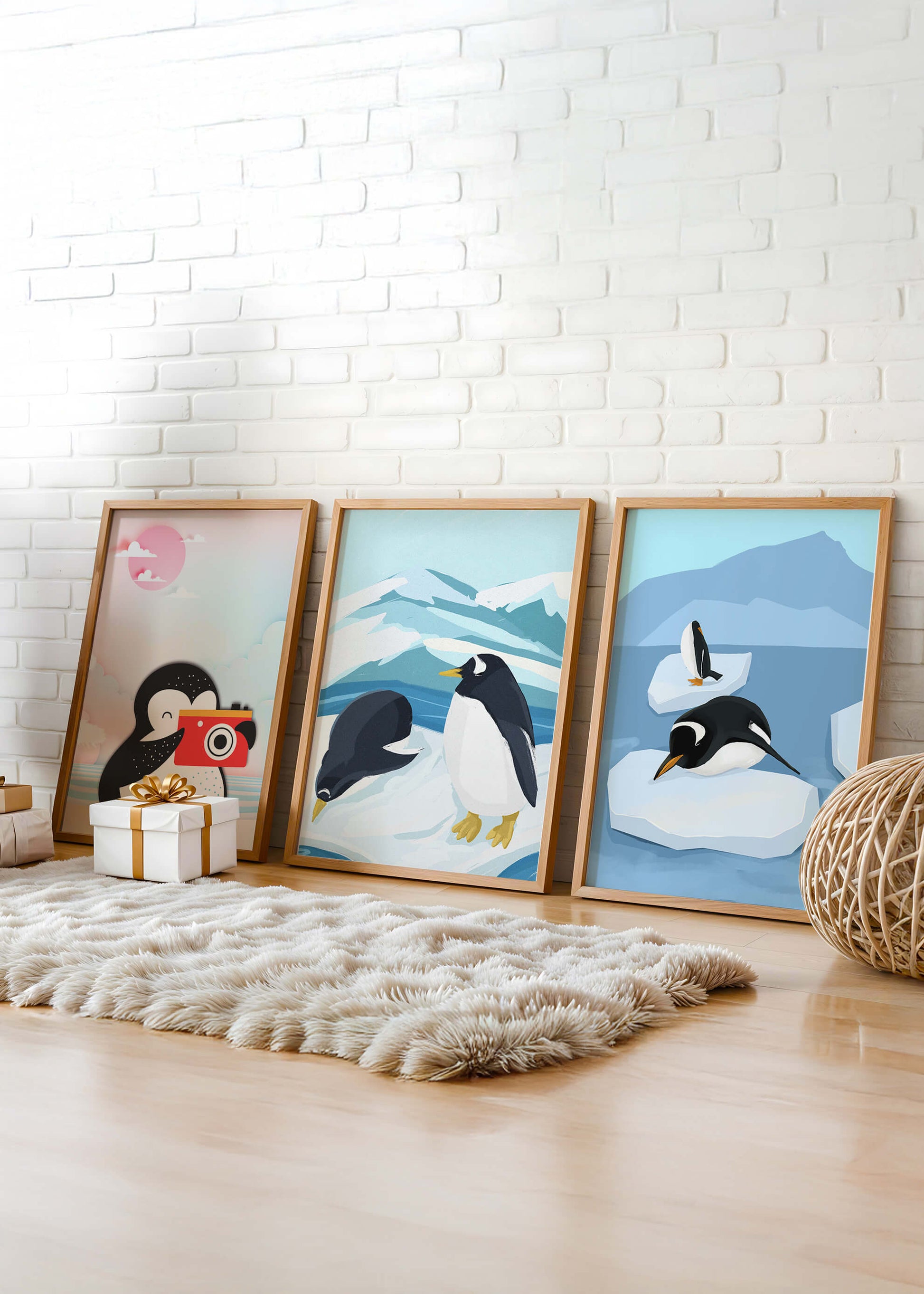 Póster De Pingüinos Sobre Piso De Madera