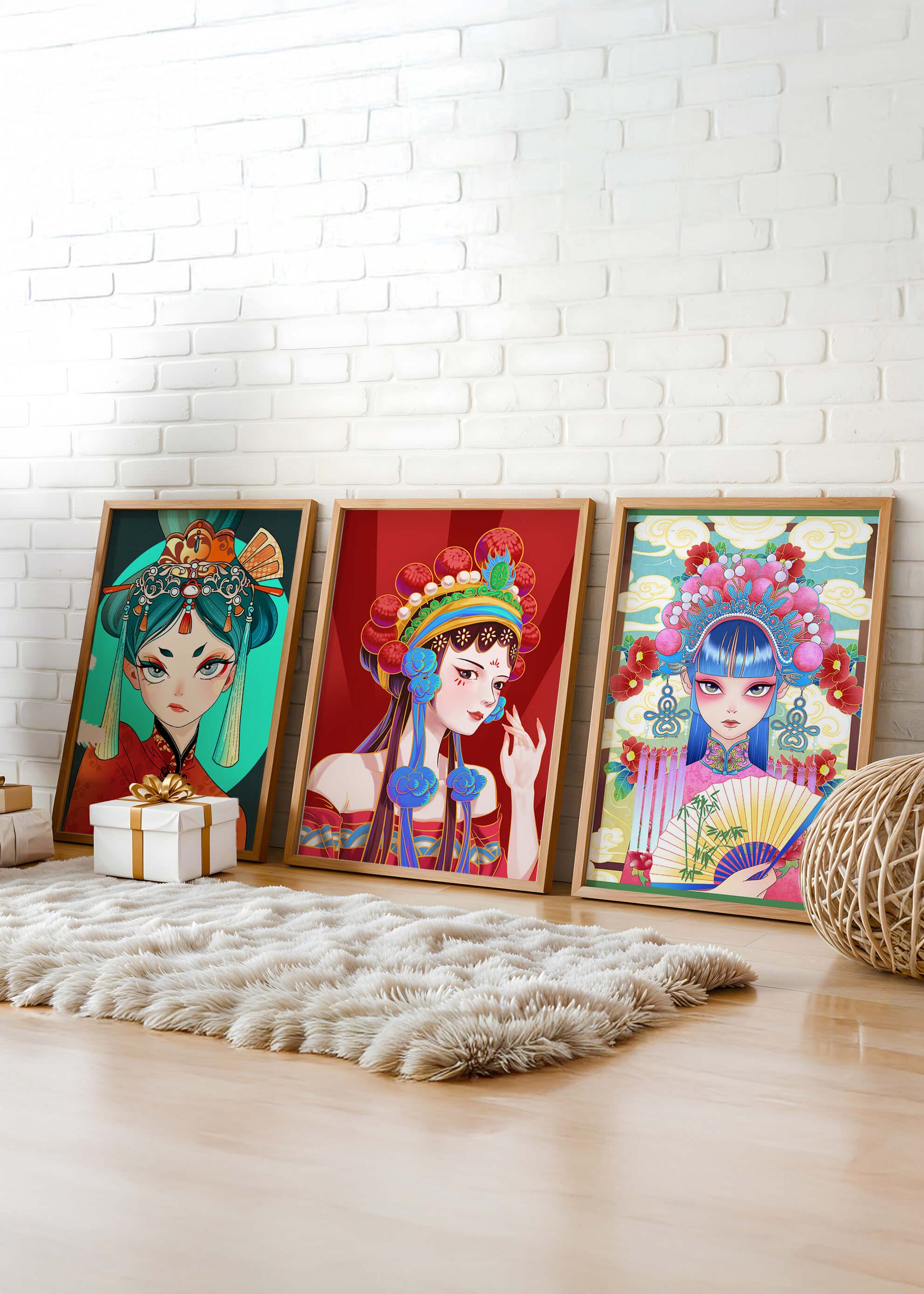 Retratos Ilustrados de Mujeres con Atuendos Tradicionales y Colores Vibrantes