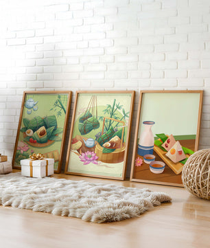 Tableaux d'art inspirés de la culture orientale avec des motifs de nourriture et de nature