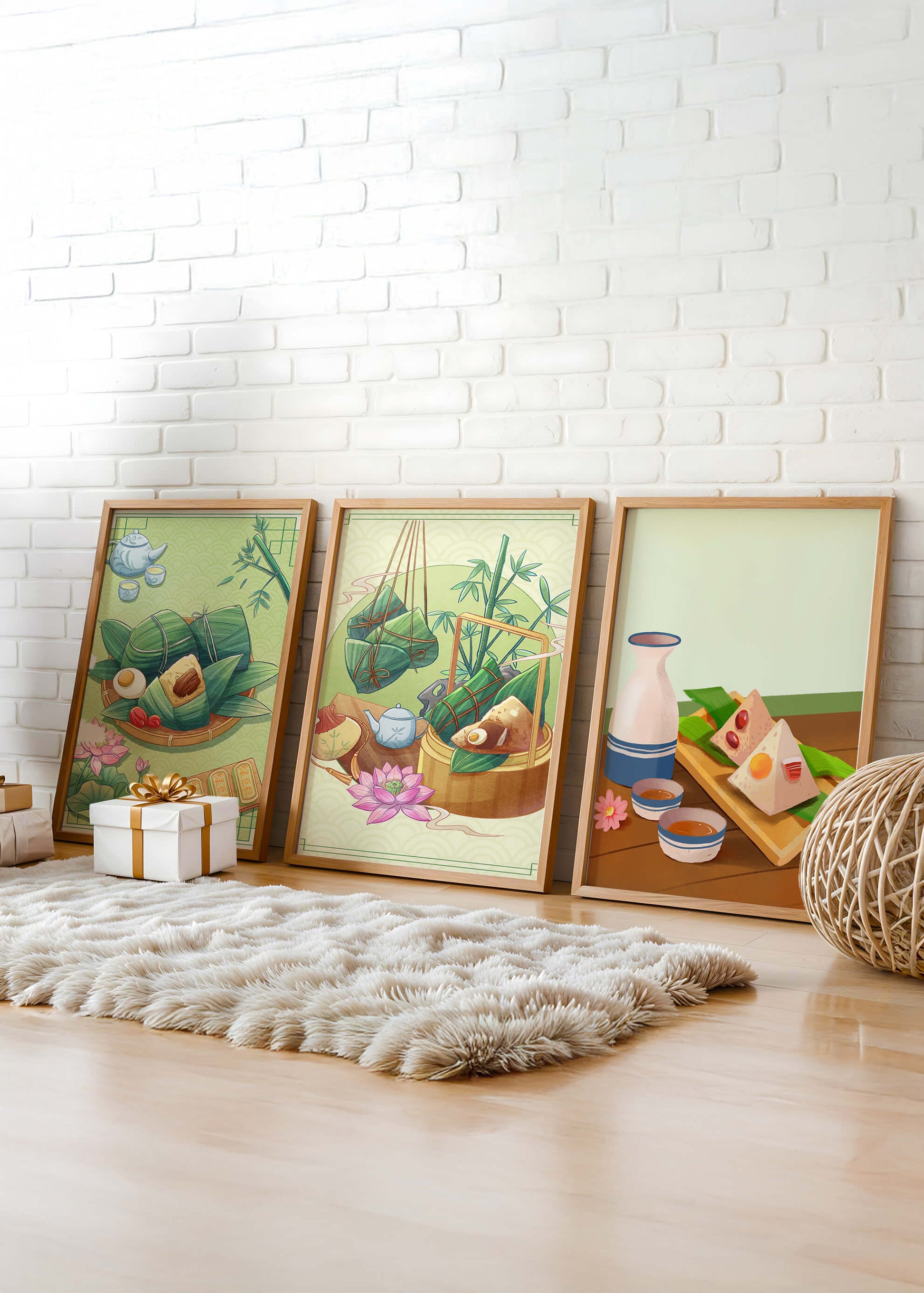 Tableaux d'art inspirés de la culture orientale avec des motifs de nourriture et de nature