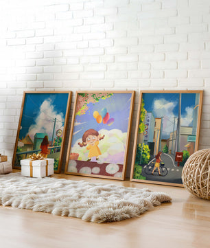 Conjunto de Lienzos de Arte Infantil y Escenas Urbanas