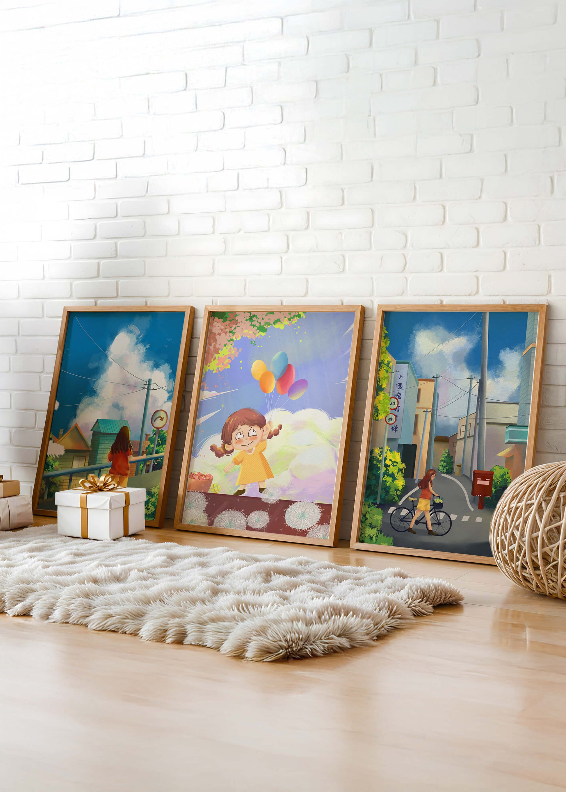 Conjunto de Lienzos de Arte Infantil y Escenas Urbanas