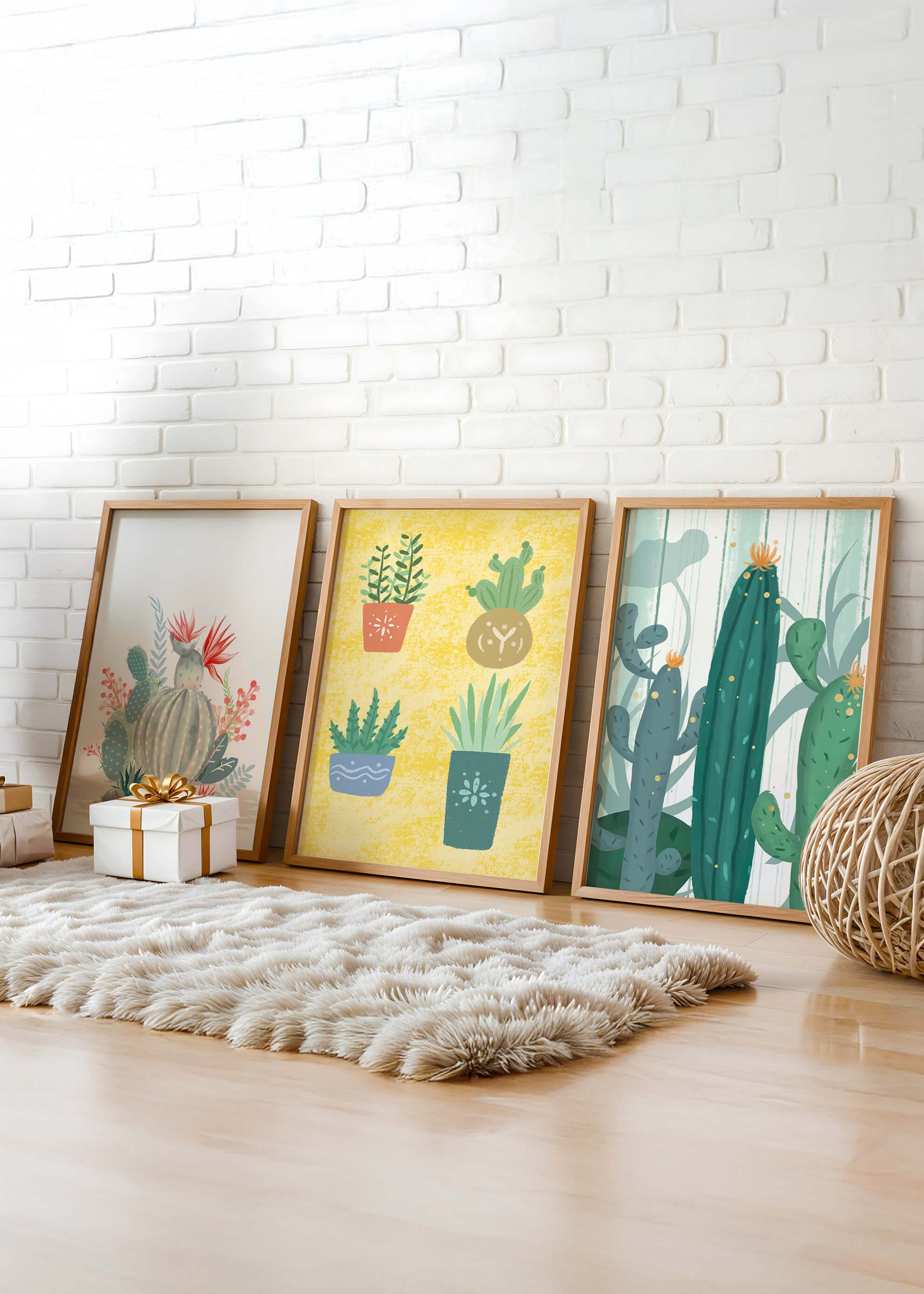 Conjunto De Impresiones De Cactus Sin Marco En Interior