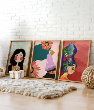 Ensemble de trois œuvres d’art modernes au style coloré