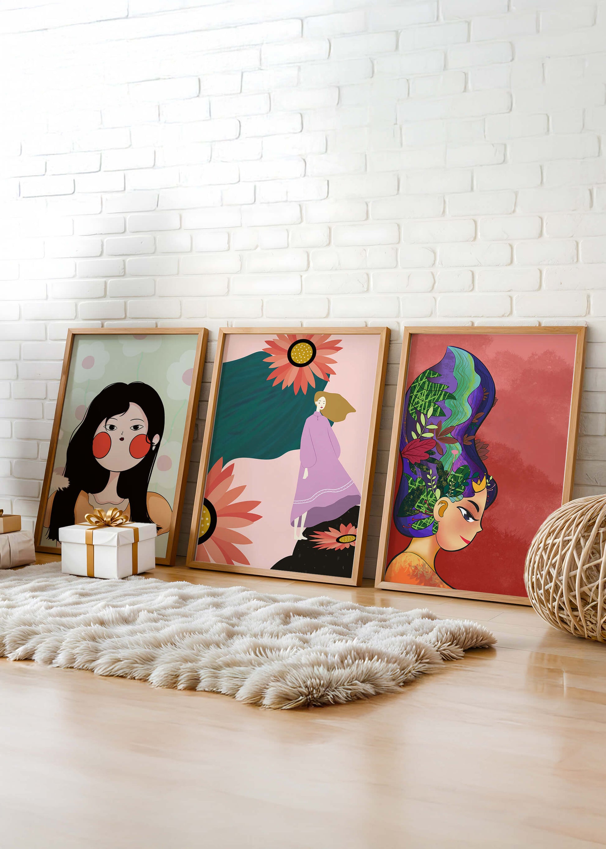 Ensemble de trois œuvres d’art modernes au style coloré