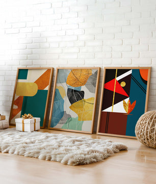 Art abstrait moderne avec des éléments géométriques et des détails dorés