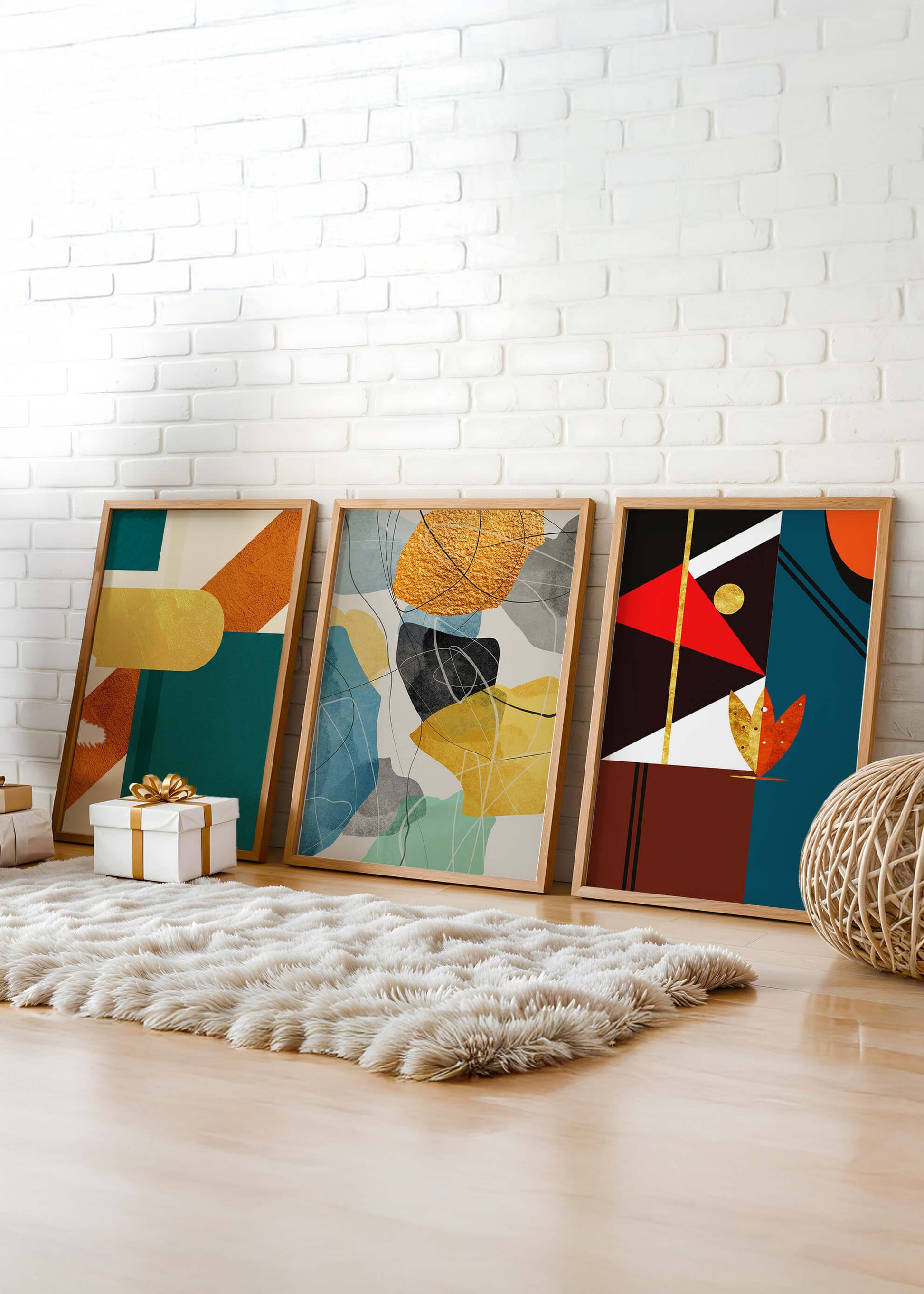 Arte Abstracto Moderno Con Elementos Geométricos Y Detalles Dorados