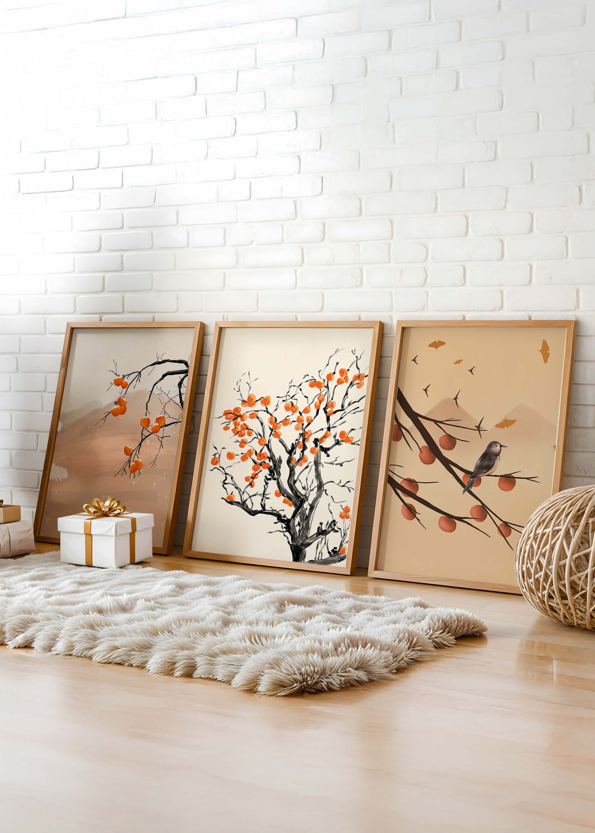 Conjunto de Arte Decorativo con Motivos de Naturaleza y Frutas de Otoño