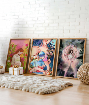 Art moderne de mères et de nature en couleurs vibrantes