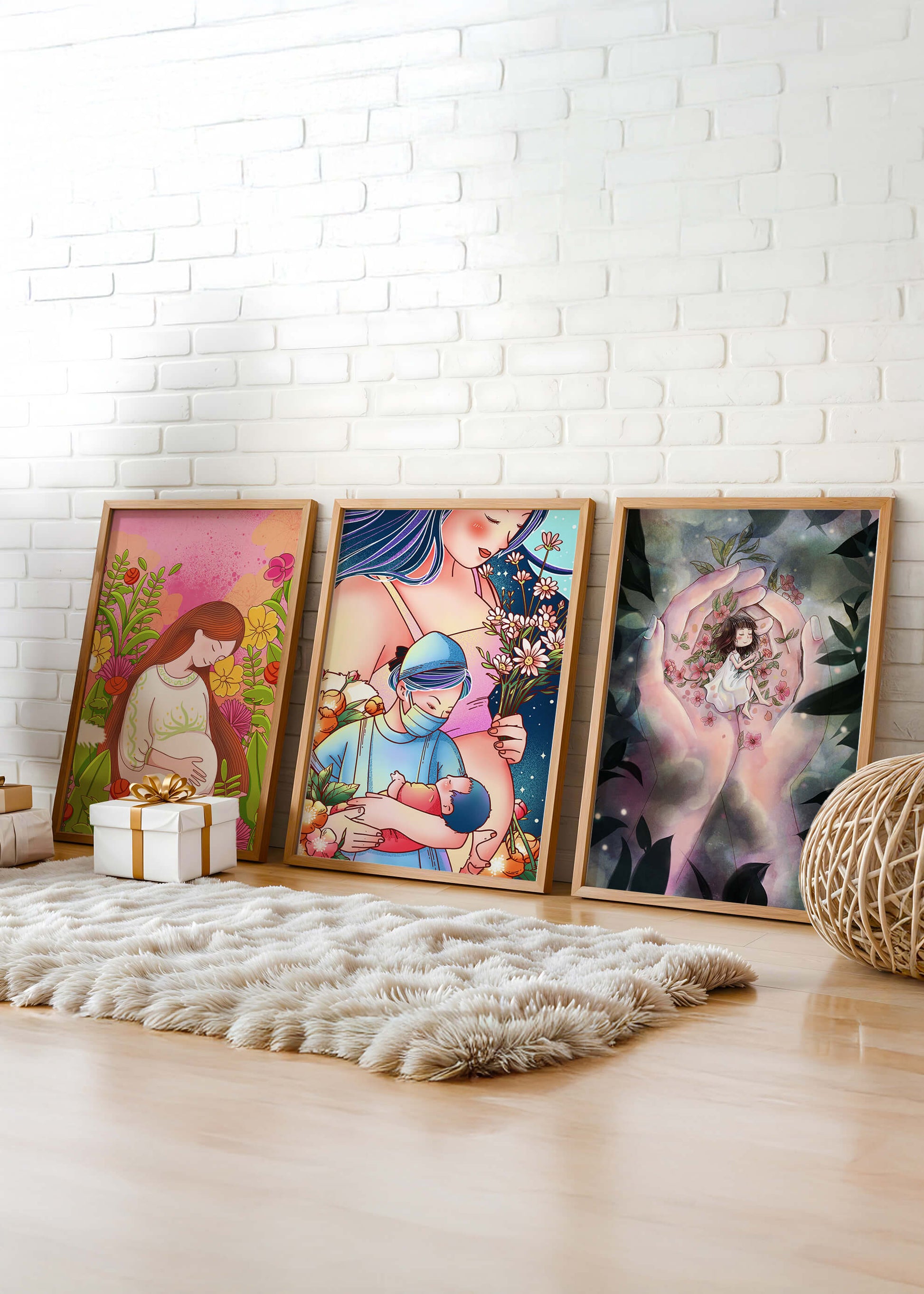 Arte Moderno De Madres Y Naturaleza En Colores Vibrantes