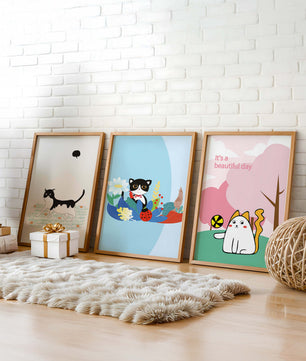 Pósters Coloridos con Gatos en Estilo Ilustrado para Decoración