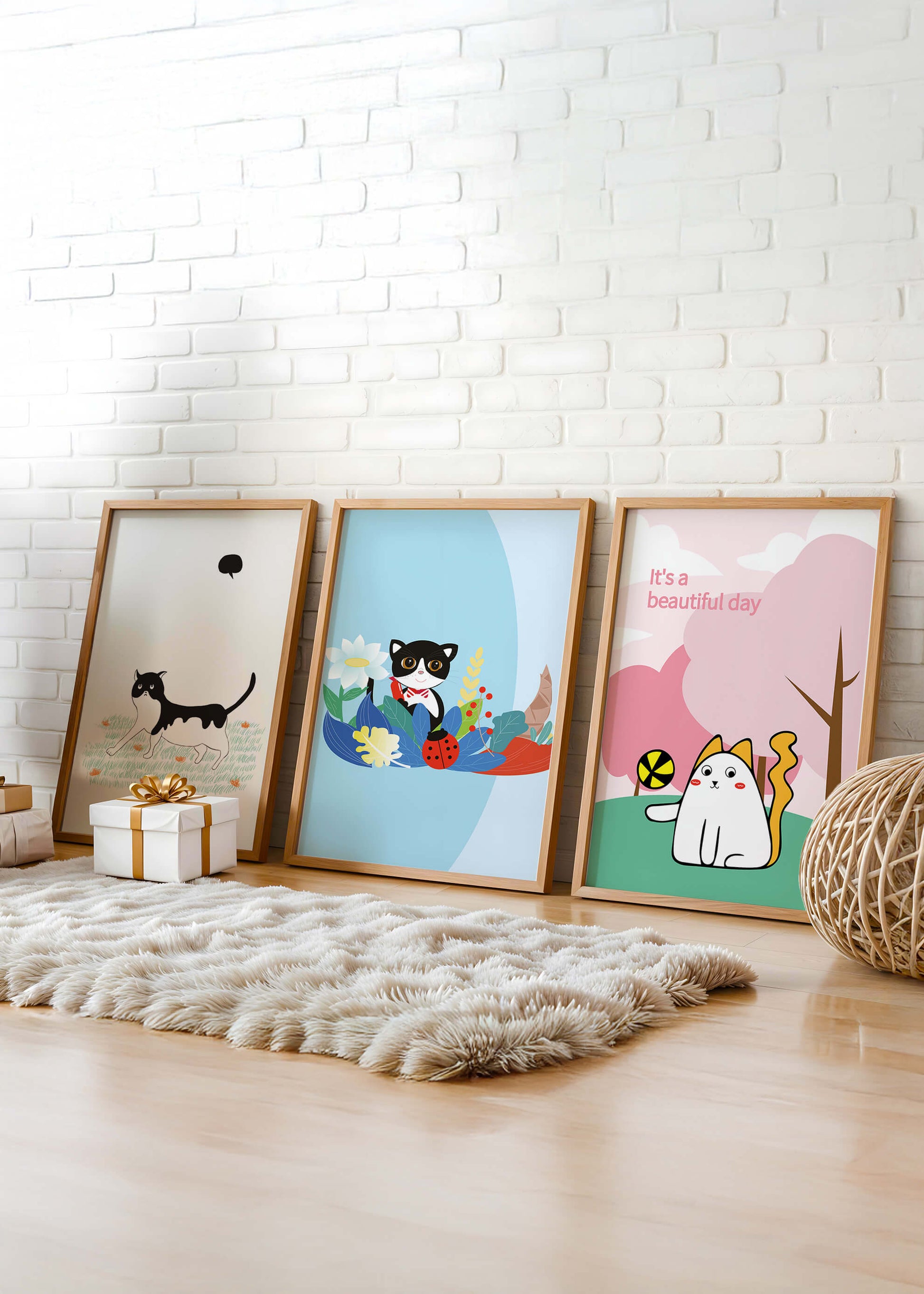 Pósters Coloridos con Gatos en Estilo Ilustrado para Decoración